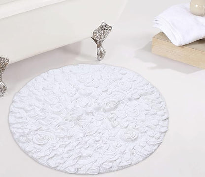 Home Weavers Bell Flower Collection 100% Cotton Tufted Bath Rugs, Extra Soft and Absorbent Bath Rugs, Non-Slip Bath Mats, Machine Washable, Bath Mats for Bathroom Floor and Tub, 30" Round, White