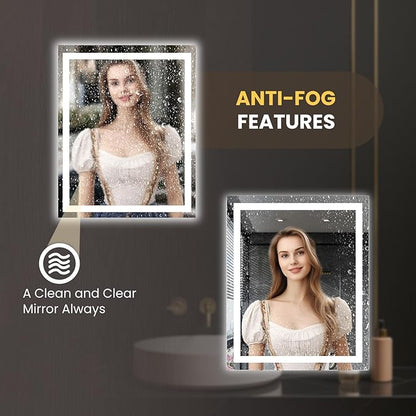 LOAAO 20"X28" LED Bathroom Mirror with Lights, UL Listed | Anti-Fog, Dimmable, 3 Color Temperature, Backlit + Front Lit, Memory Function, Tempered Glass