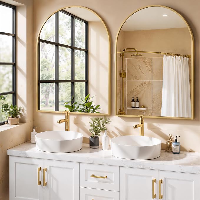 Arched Wall Mirror 40x30 Inch Gold Bathroom Vanity Mirror with Metal Frame | Modern Arch Mirror for Bedroom, Living Room, Entryway, Wall Mounted Decorative Mirror