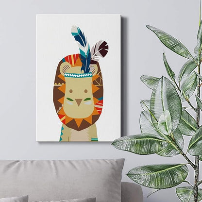 Renditions Gallery Canvas Animal Wall Art Decorations Paintings & Prints Tribal Baby Chief Lion Canvas Animated Wall Hanging Prints for Bedroom Living Room Office Kitchen - 8"x12" LT02
