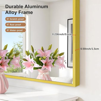 Arched Bathroom Mirror 16x24 Inch, Bathroom Mirror for Over Sink, Wall Mounted Vanity Mirror with Aluminum Frame & Tempered Glass, Ideal for Bedroom, Entryway, Living Room, Gold