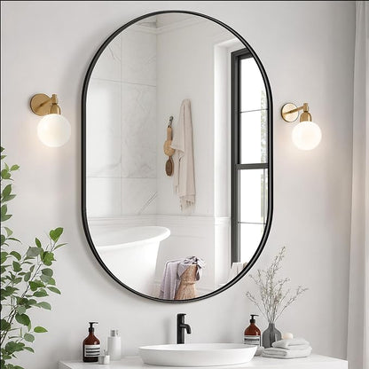 40x28 Black Oval Bathroom Mirror for Over Sink, Aluminum Frame | HD Reflection No Distortion, Aluminum Frame, Mounting Hardware for Vertical or Horizontal Mount