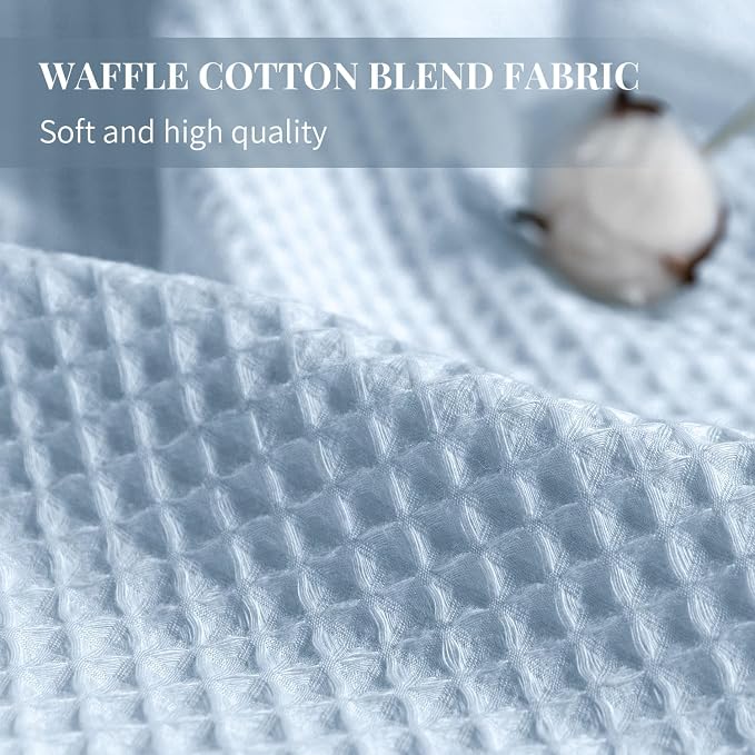 River Dream Cotton Blend Shower Curtain Set with Liner, Misty Blue, 54x80 | Waffle Weave, No Hook Needed, with Snap in Replacement Liner, Top Sheer Window, Hotel Quality Fabric for Bathroom