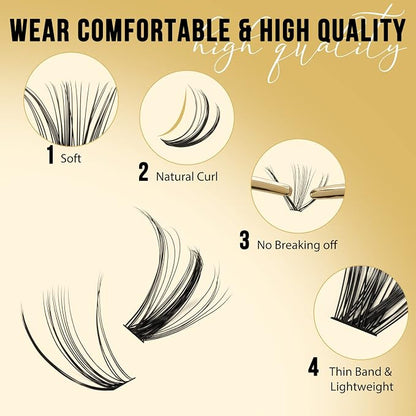 QUEWEL Lash Clusters 320Pcs 20D+30D C Curl Lash Cluster Eyelash Extensions | Cluster Lashes Mix12-18mm Individual Eyelashes Clusters Wispy Lash Clusters Thin Band Soft to Use at Home(20D+30D C Mix12-18)