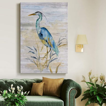 Renditions Gallery Animal Canvas Wall Art Paintings for Wall Decorations Blue Resting Heron Abstract Nature Wall Hanging Artwork Prints for Bedroom Living Room Office Kitchen - 24"x36" LT02