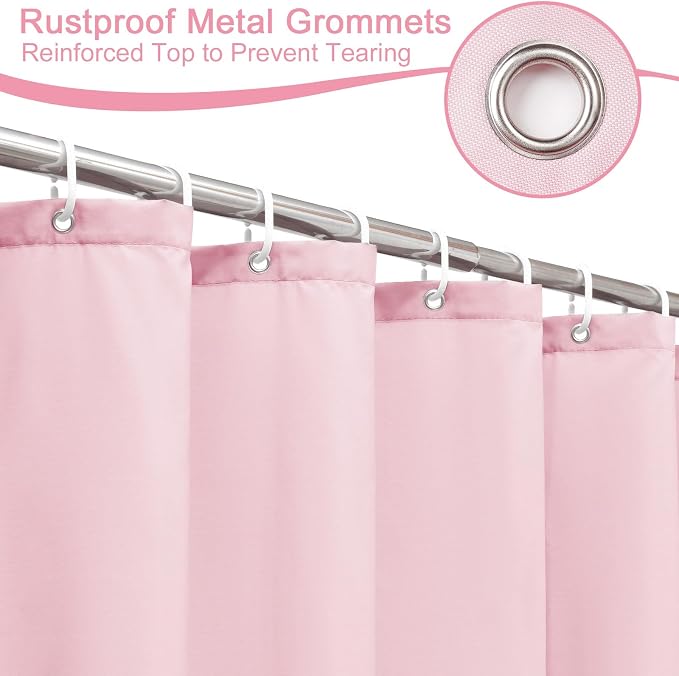 AooHome Extra Long 72x78 inch Shower Liner, Fabric Solid Color Shower Curtain Liner with Hooks, Weighted Hem, Water Repellent, Pink