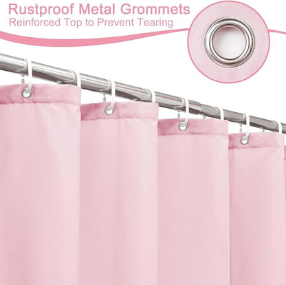 AooHome Extra Long 72x78 inch Shower Liner, Fabric Solid Color Shower Curtain Liner with Hooks, Weighted Hem, Water Repellent, Pink
