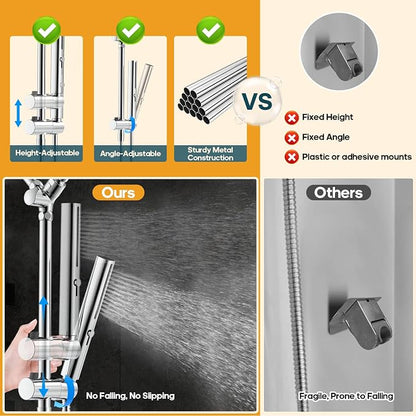 Hombeter High Pressure Rain Shower Head with Handheld Combo, 10 Inch Square Rainfall Showerhead, Adjustable Slide Bar Dual Shower System, 3 Spray Modes, 59" Stainless Steel Hose,Chrome