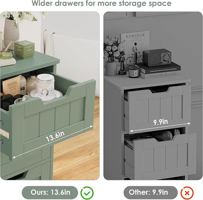 FOTOSOK Bathroom Cabinet, Bathroom Storage Cabinet with 5 Drawers, Green | Narrow Bathroom Storage with Cut-Out Handles, 11.8” x 15.7” x 40.1”, Slim & Small Floor Cabinet for Laundry/Hallway