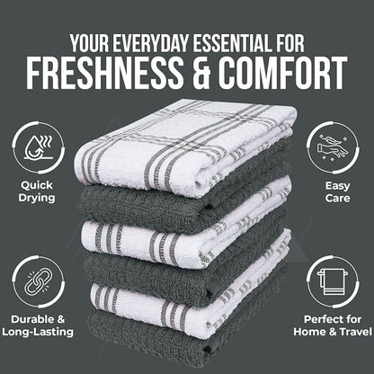 DAN RIVER Gray Kitchen Towels, 12 Pack, 16x26 Inches Absorbent Dish Towels | 100% Cotton Absorbent Soft cotton kitchen towels for drying dishes, Quick Dry, Dish Towels for kitchen,Tea and Bar towels set