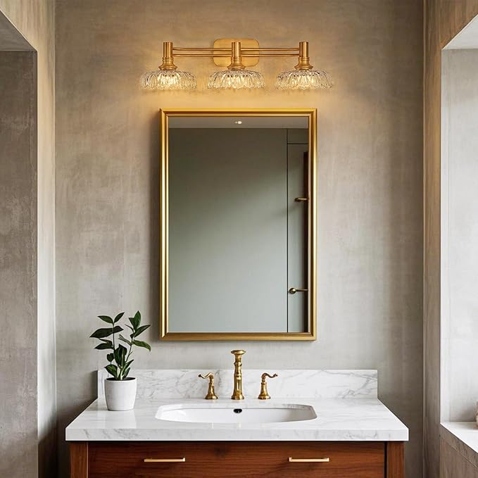 3-Light Bathroom Vanity Light Fixtures Vintage Brass Wall Light Fixtures Vanity Lights Over Mirror for Bedroom Living Room Bathroom