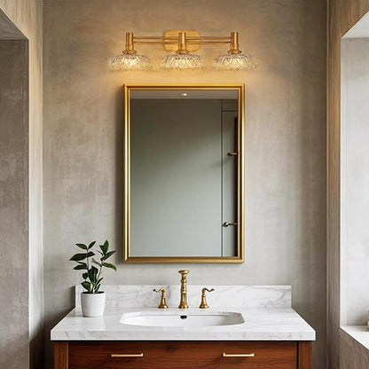 3-Light Bathroom Vanity Light Fixtures Vintage Brass Wall Light Fixtures Vanity Lights Over Mirror for Bedroom Living Room Bathroom