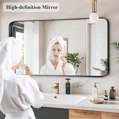 Fabuday Bathroom Mirror with Black Frame - 24x40 Inch Rectangle Wall Mounted Mirrors for Over Sink, Modern Farmhouse Style, Horizontal or Vertical Hanging, Matte Finish, Durable Construction