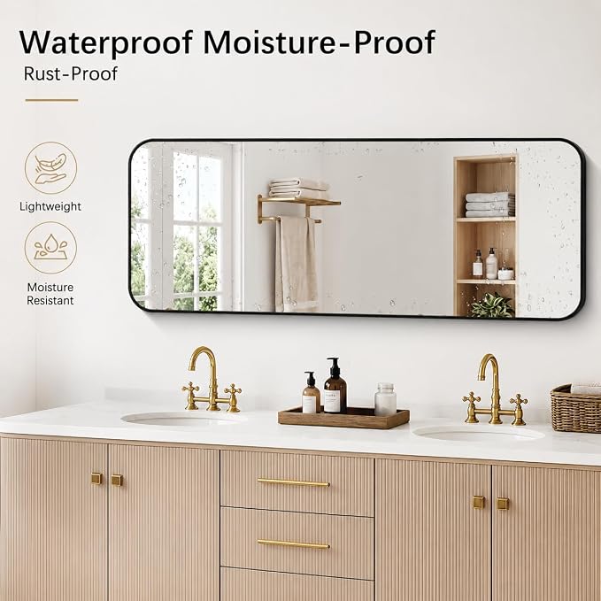 DESBING 60" x 24"Bathroom Mirror, Matte Black Wall Mirror with Metal Frame, Decorative Rectangular Vanity Mirror for Bedroom Bathroom Living Room Entryway (Horizontal/Vertical)