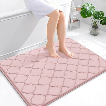 OLANLY Memory Foam Bath Mat Rug 40x32, Ultra Soft and Absorbent Bathroom Rugs, Non-Slip, Comfortable, Machine Washable Bath Carpet for Bathroom Floor, Tub, Shower and Home Decor Accessories, Pink