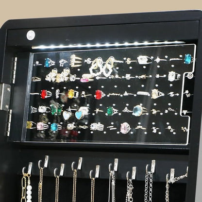 Standing Mirror Jewelry Cabinet Full Length Mirror Jewelry Armoire | JeJewelry Organizer Lockable Jewelry Storage for Women Girl Frameless LED Lights 6 Drawers Blac