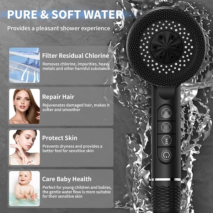 Filtered Shower Head with Handheld, High Pressure 3 Spray Showerhead with Filters & Upgraded Anti-clog Nozzles for Hard Water -Remove Chlorine, Reduce Dry Itchy Skin -ON/OFF Switch for Pet Bath