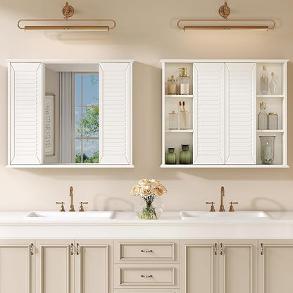Bathroom Medicine Cabinet Mirror 28.3 x 23.8 inch Bathroom Mirror with Storage Wall Mounted Medicine Mirror Cabinet Wood Organizer with 2 Door Surface Mount Farmhouse Storage Cabinet