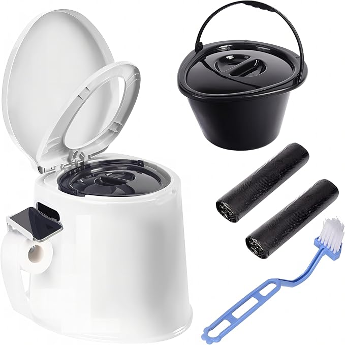Portable toilet, adult and child toilet, 5.3 gallon mobile toilet bucket, camping and RV toilet, suitable for camping, hiking, RV, boat, bedroom