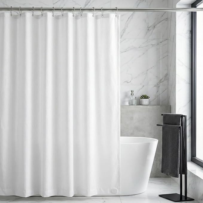 Waterproof Fabric Shower Curtain Liner, TPU Coated, PEVA-Free & Odorless, Hotel Quality, 3 Magnets, Rust-Proof Metal Grommets, Machine Washable, White, 60x72 Inch