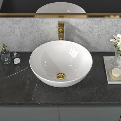 Sarlai Vessel Sink Round - 16"x16" Modern Round Bowl Above Counter White Porcelain Ceramic Bathroom Vessel Vanity Sink Art Basin