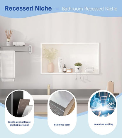 24"x12" Shower Niche Insert Tile Ready ，Stainless Steel Recessed Shower Caddy ，Bathroom remodel，Matte White （ 24 x 12 in）