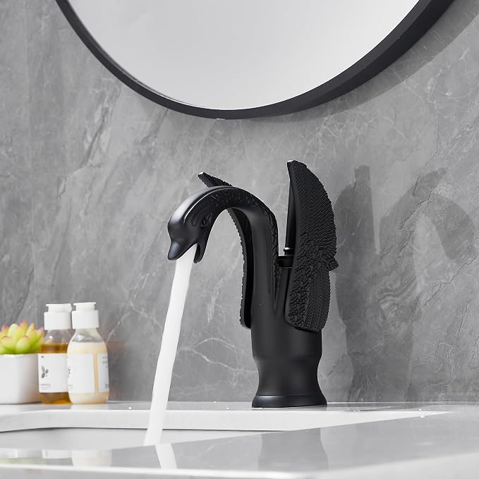 Bathroom Faucet Matte Black Swan Single Handle 1 Hole Bathroom Vanity Faucet Basin Tap Deck Mount Lavatory