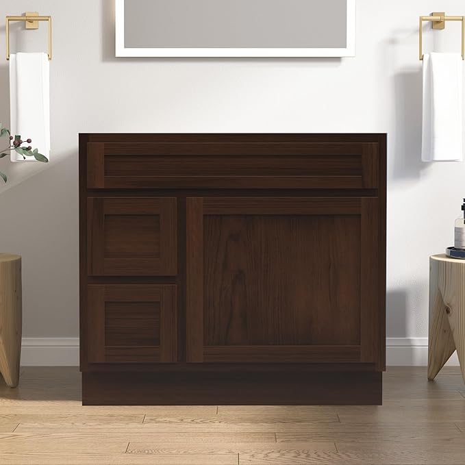 Vanity Art 36 Inch Single Shutter Door Bathroom Vanity Base Cabinet with 2 Functioning Shaker Drawers, Strudy Floor Mount Storage Cabinet Organizer for Bedroom, Living Room, Kitchen, VA4036-2LB