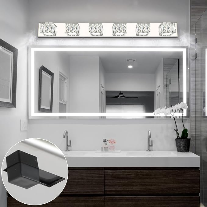 6 Lights Bathroom Vanity Light - LED Bathroom Lights Over Mirror 5CCT Dimmable - Modern Crystal Chrome Vanity Wall Light