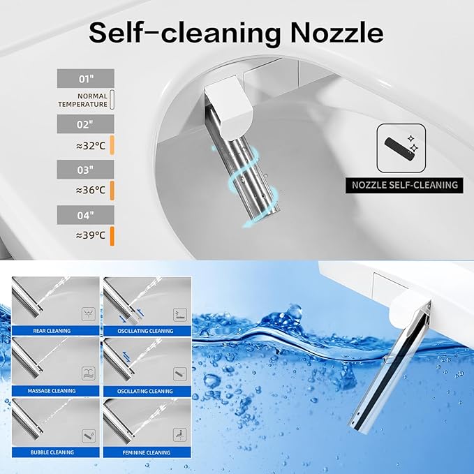FN1 Electronic Bidet Seat Elongated, Smart Toilet Bidet Seat, Bidet Attachment for Toilet Warm Water, Warm Air Dryer, Rear and Front Wash, LED Light