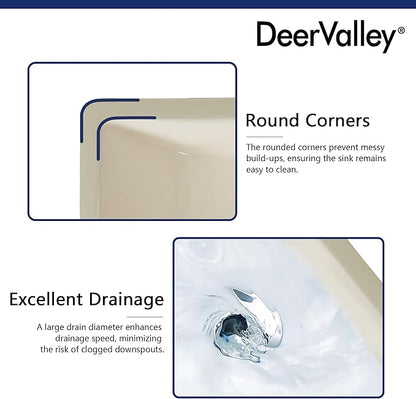 DeerValley DV-1U306BN Undermount Bathroom Sink 18'' x 13'' Rectangular Ceramic Sink Bathroom Wash Basin with Overflow Hole