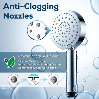 All Metal Handheld Shower Head with 72" Hose, High Pressure Shower Heads | 6 Spray,Stainless Steel Showerheads,Built-in Pause Mode,Hand HeId Showerhead,Non-Clogging Nozzles,Adjustable Brass Holder