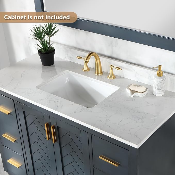 Ceres 49" Engineered Stone Vanity Top in Grain White with Single White Sink