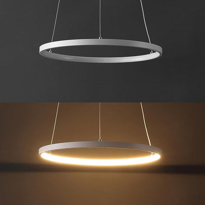 JONATHAN Y 15.75" Matte White Modern Integrated LED Pendant Light, Dimmable Round Hoop Chandelier for Kitchen Island, Dining Room, Adjustable Height Metal Hanging Light (JYL7202I)