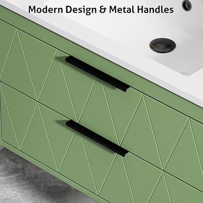eclife 30" Bathroom Vanities Cabinet with Sink Combo, Wall Mounted Floating Cabinet W/Decor Line, Soft-Close System, 2 Extra Big Drawers, Matte Black Faucet, Matcha Green