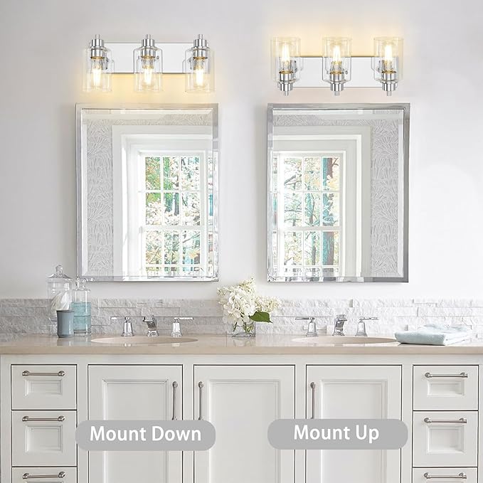 Chrome Bathroom Light Fixtures, Bathroom Vanity Light Fixtures, Chrome Vanity Lamp with Clear Glass (Chrome & Clear Glass)
