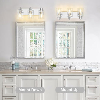 Chrome Bathroom Light Fixtures, Bathroom Vanity Light Fixtures, Chrome Vanity Lamp with Clear Glass (Chrome & Clear Glass)