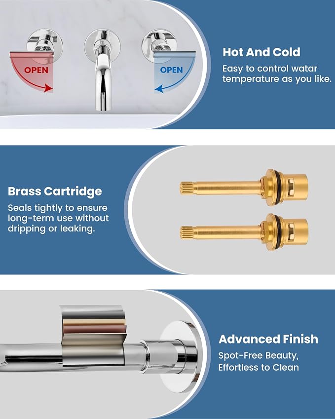 Airuida Wall Mounted Bathroom Sink Faucet,Chrome Polish Vanity Sink Faucet | Lever Handle,3 Holes,360° Widespread Swivel Spout,Rotatable Bathroom Faucet