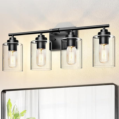 Bathroom Vanity Lights Over Mirror,Bathroom Light Fixture Wall Sconce Lighting for Bedroom,Living Room (Black, 4-Light)