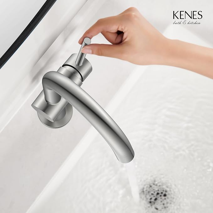 Brushed Nickel Bathroom Faucet Single Handle, 1 Hole Vanity Faucet | Bathroom Sink Faucet with Pop Up Drain & 6 Inch Deck Plate, Lead-Free cUPC & NSF Certified, 1 Handle Faucet for Vanity RV Bar