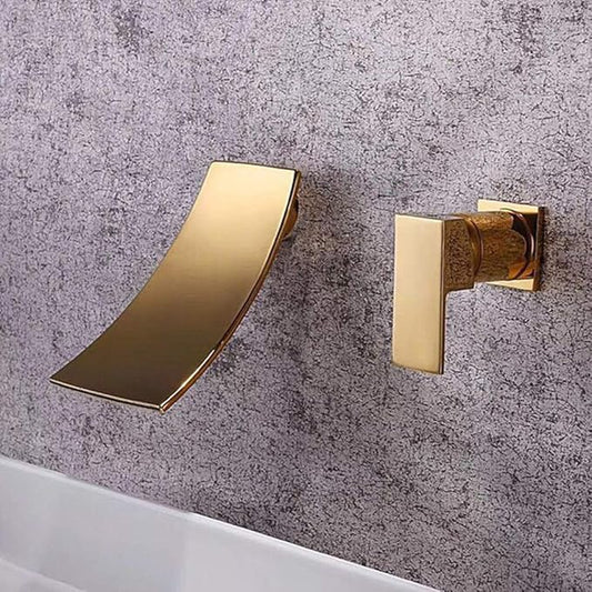 Faucet Metal Pure Copper Brushed Concealed Hot and Cold Water Basin Built-in Wall Waterfall Faucet Easy to Install Personality Fashion (Color : Gold) Faucet