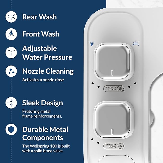 Bemis WS100 000 Wellspring Bidet Attachment, Fresh Water Spray, Non Electric, Easy to Install, White Toilet Seat, Fits