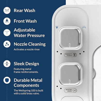 Bemis WS100 000 Wellspring Bidet Attachment, Fresh Water Spray, Non Electric, Easy to Install, White Toilet Seat, Fits