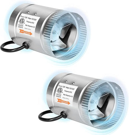 iPower 4 Inch Inline Booster Duct Fan 100 CFM HVAC Exhaust Ventilation Blower with Low Noise for Grow Tent, Basements, Bathrooms, Kitchens and Attics, 2 Packs, Silver