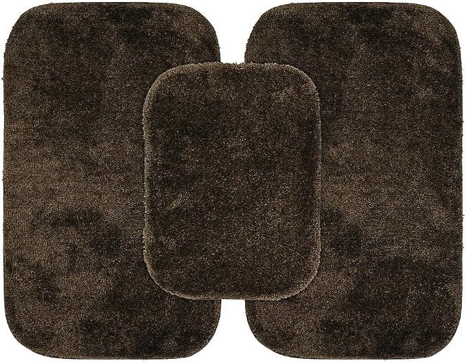 Garland Rug Traditional Nylon Washable Chocolate 3 Bath Rugs (17" X 24", 21" X 34", 21" X 34") - Soft, Absorbent, and Stylish for Your Bathroom