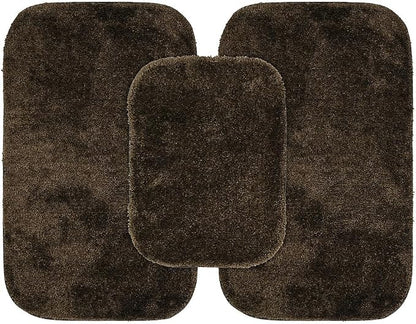 Garland Rug Traditional Nylon Washable Chocolate 3 Bath Rugs (17" X 24", 21" X 34", 21" X 34") - Soft, Absorbent, and Stylish for Your Bathroom