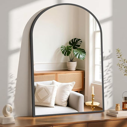 Sweetcrispy 30x40 Bathroom Mirrors for Wall, Arched Mirror for Over Sink | Metal Framed HD Shatter-Proof Glass, Decor Wall Mirror for Entryway, Living Room, Bedroom, Black