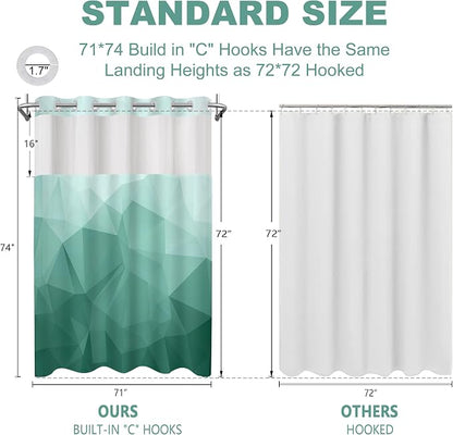 No Hook Shower Curtain with Snap in Liner Set, Teal, 71x74 | Waterproof Fabric for Bathroom, Modern Hotel Style Ombre Design, Mesh Top Window, Machine Washable, Quick Install
