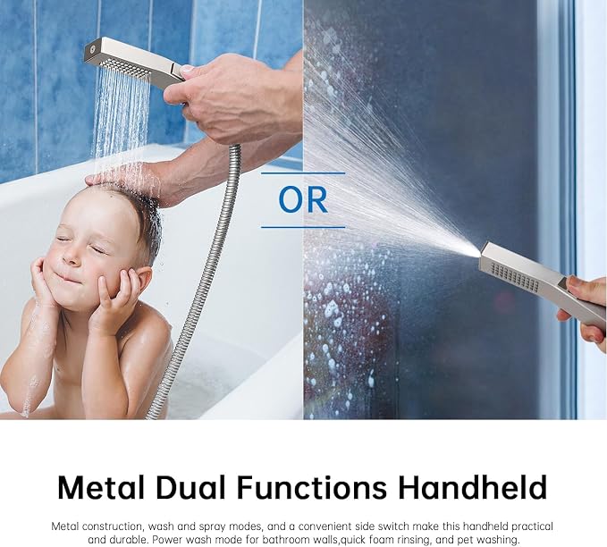 G-Promise 14 Inch All Metal Rain Shower Head with Handheld (Brushed Nickel) | Full Body Coverage, Pause Mode Diverter, Power Wash Mode Handheld, Suits Every Height, Easy to Install, Modern Bath Upgrade