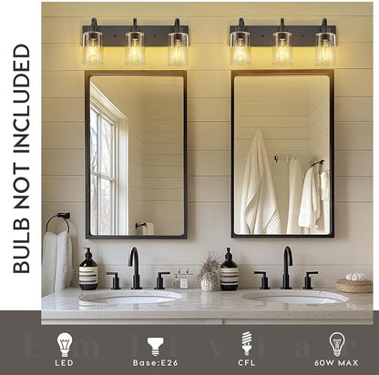 Emliviar 3-Light Bathroom Vanity Light Fixture, 21.9" Black Modern Wall Sconce with Clear Glass Shade, YCE237B-3W BK